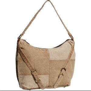 NEW Patricia Nash Elia Hobo‎ Bag Denim Biscuit Beige Purse Patchwork Pockets